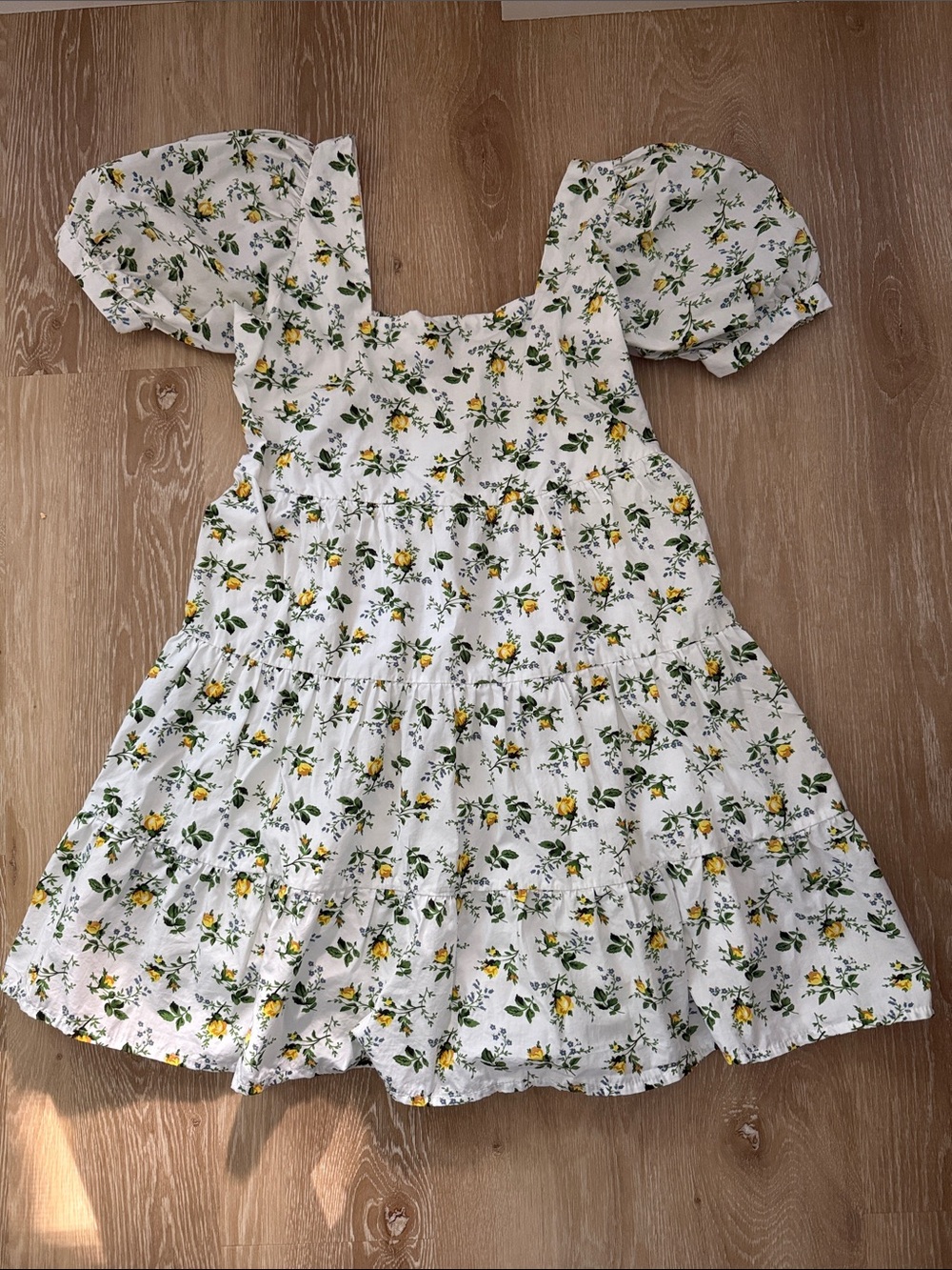Faithfull the Brand Floral Puff Sleeve Square Neck Mini Dress Size 4